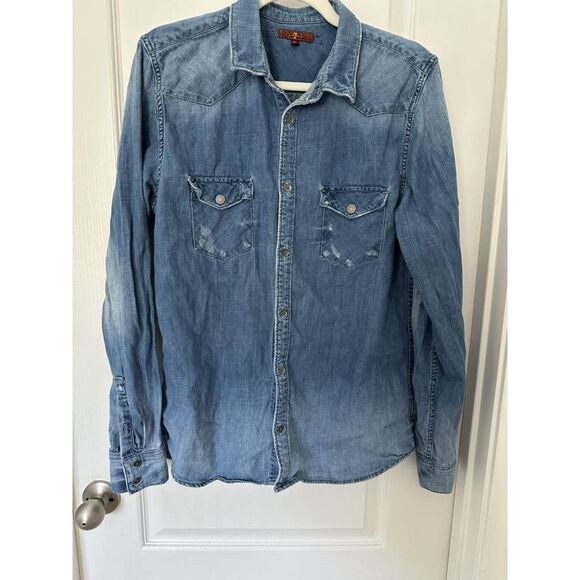 7 For All Mankind Tops - 7 For All Mankind Denim Button Down Shirt Women’s M Light Wash Western Chambray